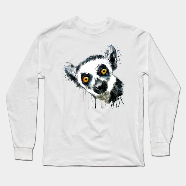 Cute Lemur Head Long Sleeve T-Shirt by Marian Voicu